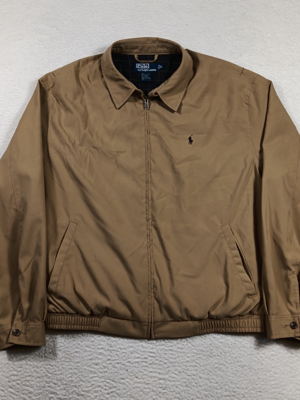 Vintage Polo Ralph Lauren Jacket Mens XL Tan Bi Swing Chin Strap Plaid Lined